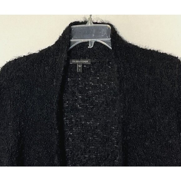 Eileen Fisher Black Wool Alpaca Buckle Knit Cardigan Sweater - Peru - Picture 3 of 7